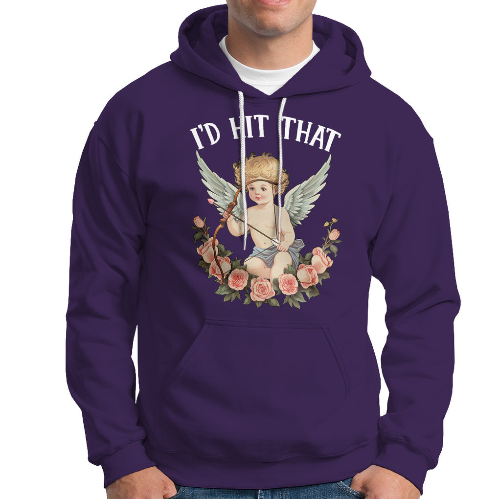 Valentine's Day Hoodie I'd Hit That Cupid Vintage Art Rose TS09 Purple Printyourwear