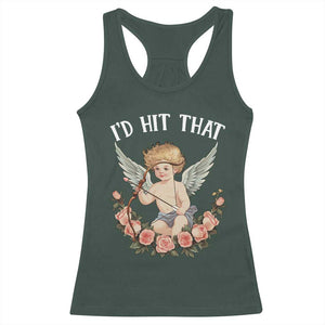 Valentine's Day Racerback Tank Top I'd Hit That Cupid Vintage Art Rose TS09 Dark Forest Green Print Your Wear