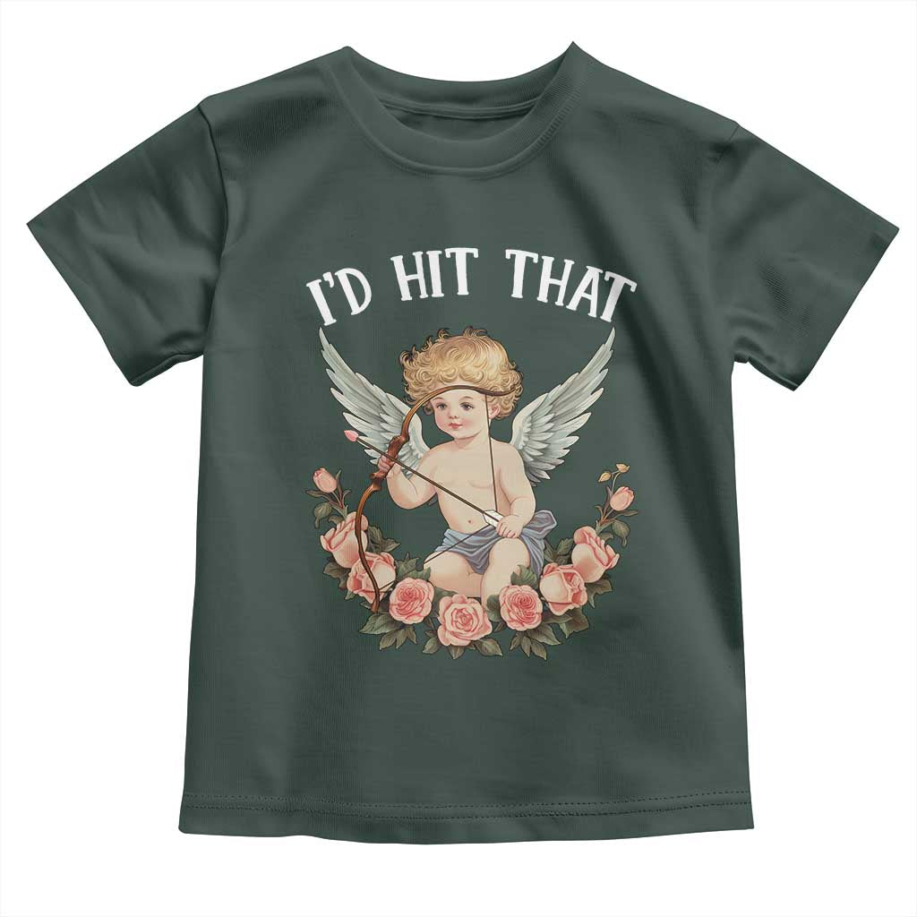 Valentine's Day Toddler T Shirt I'd Hit That Cupid Vintage Art Rose TS09 Dark Forest Green Print Your Wear