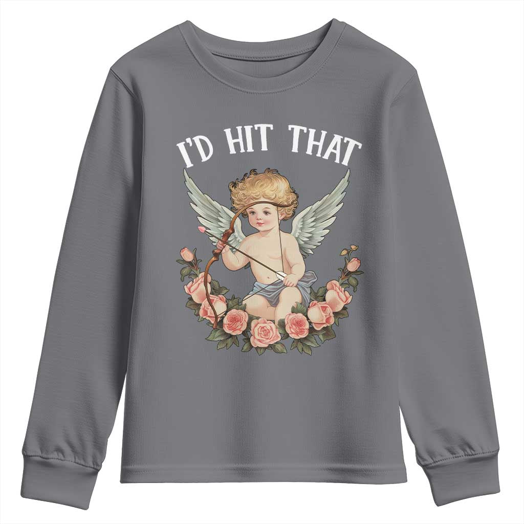 Valentine's Day Youth Sweatshirt I'd Hit That Cupid Vintage Art Rose TS09 Charcoal Print Your Wear