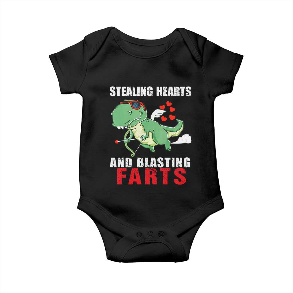 Valentine's Day Baby Onesie Cute Dinosaur Cupid Stealing Hearts And Blasting Farts TS09 Black Print Your Wear