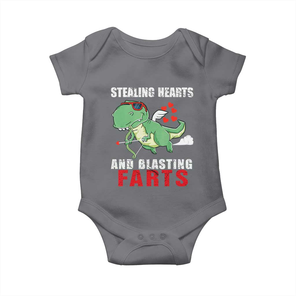 Valentine's Day Baby Onesie Cute Dinosaur Cupid Stealing Hearts And Blasting Farts TS09 Charcoal Print Your Wear