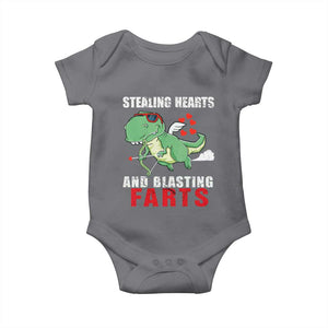 Valentine's Day Baby Onesie Cute Dinosaur Cupid Stealing Hearts And Blasting Farts TS09 Charcoal Print Your Wear