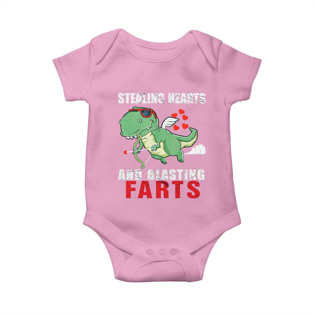 Valentine's Day Baby Onesie Cute Dinosaur Cupid Stealing Hearts And Blasting Farts TS09 Light Pink Print Your Wear