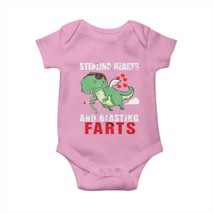 Valentine's Day Baby Onesie Cute Dinosaur Cupid Stealing Hearts And Blasting Farts TS09 Light Pink Print Your Wear