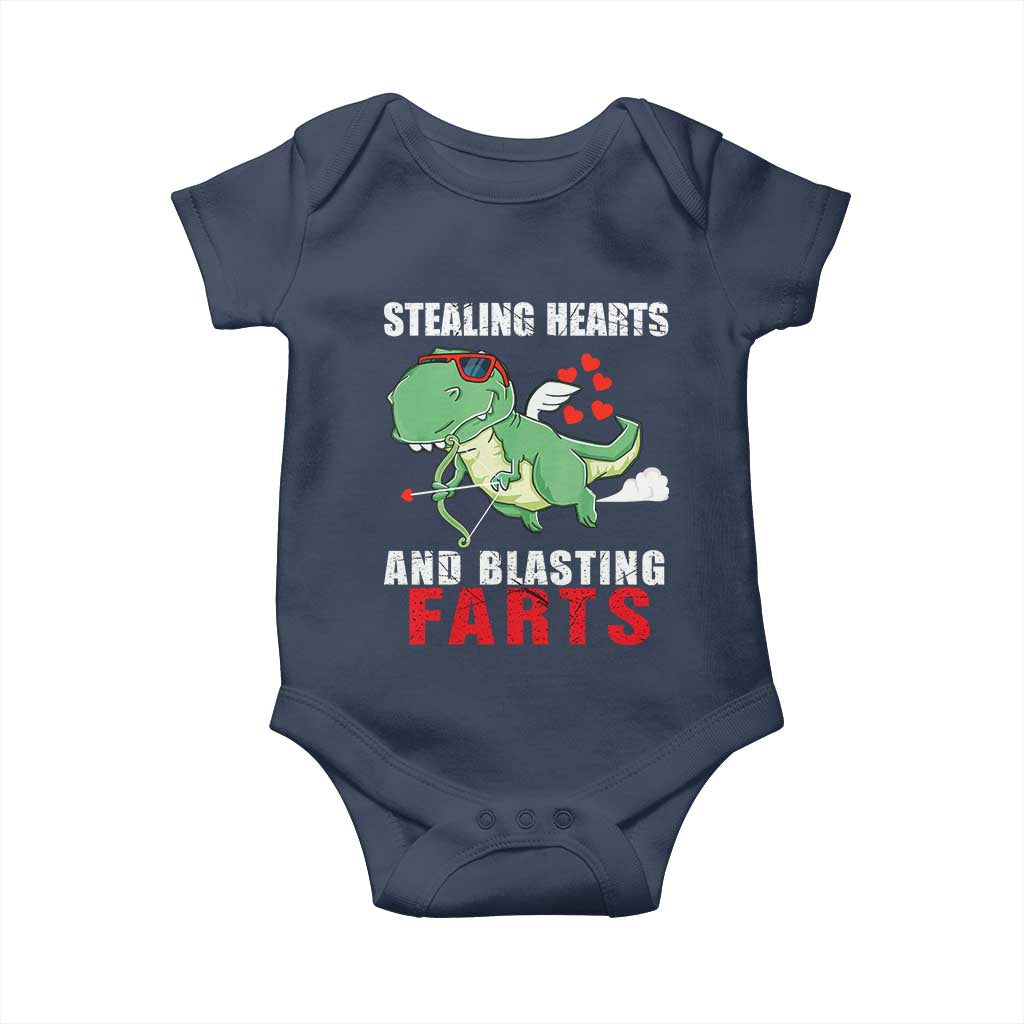 Valentine's Day Baby Onesie Cute Dinosaur Cupid Stealing Hearts And Blasting Farts TS09 Navy Print Your Wear