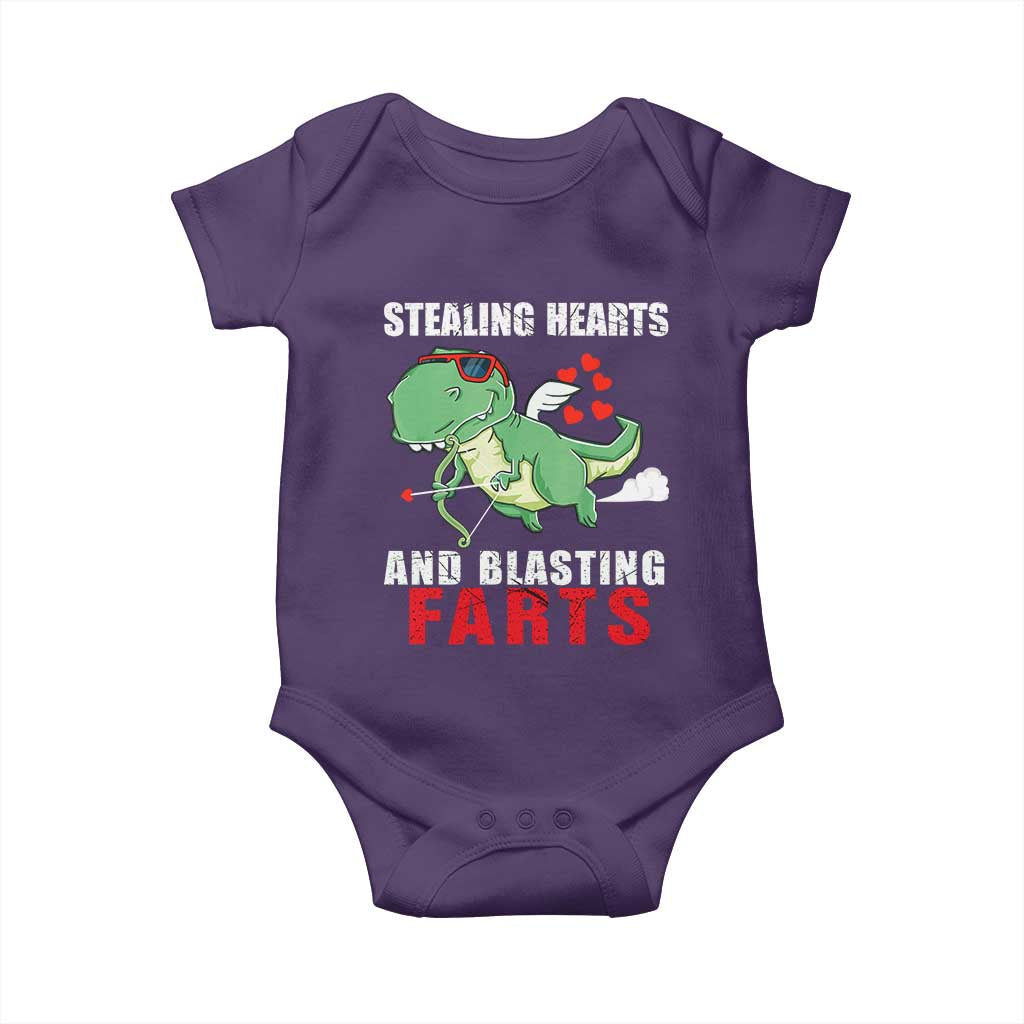 Valentine's Day Baby Onesie Cute Dinosaur Cupid Stealing Hearts And Blasting Farts TS09 Purple Print Your Wear