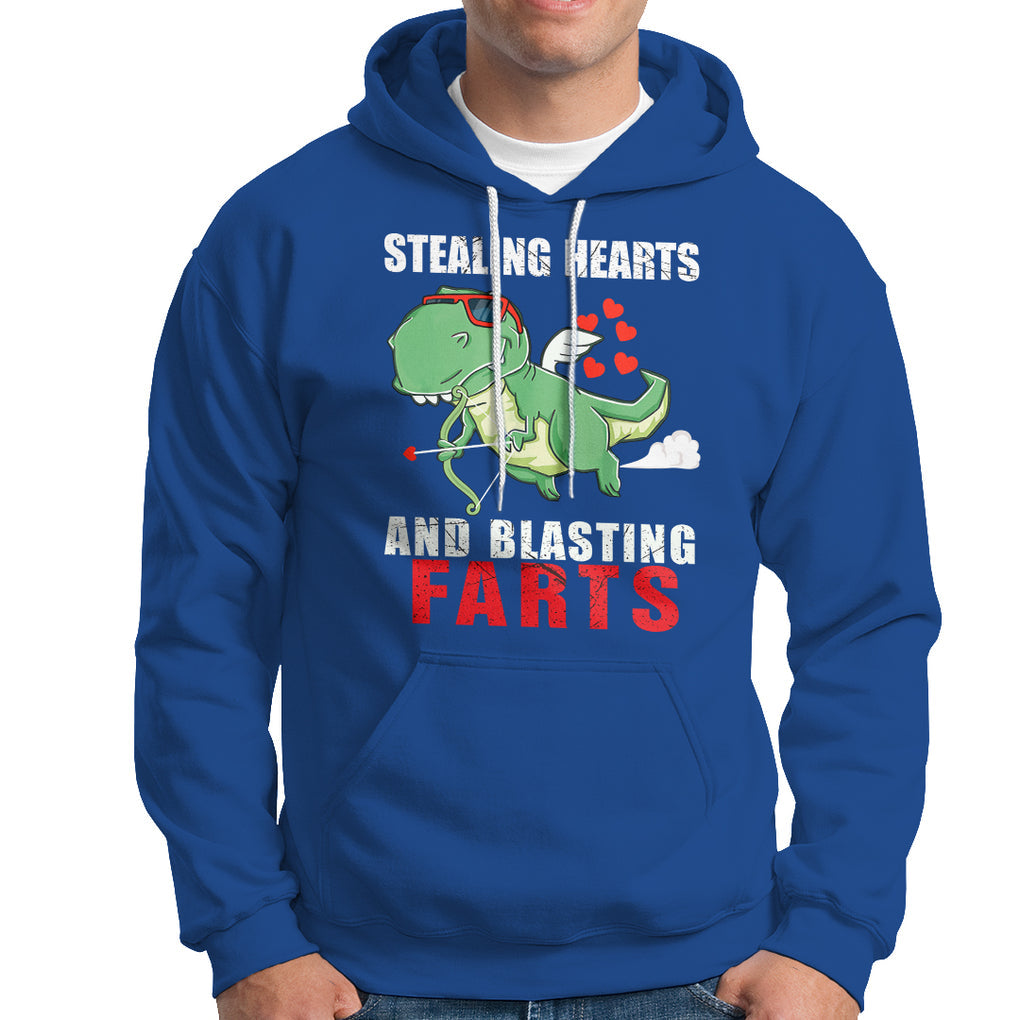 Valentine's Day Hoodie Cute Dinosaur Cupid Stealing Hearts And Blasting Farts TS09 Royal Blue Printyourwear