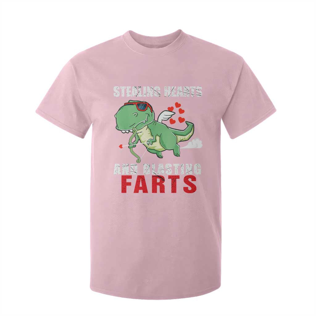 Valentine's Day T Shirt For Kid Cute Dinosaur Cupid Stealing Hearts And Blasting Farts TS09 Light Pink Print Your Wear