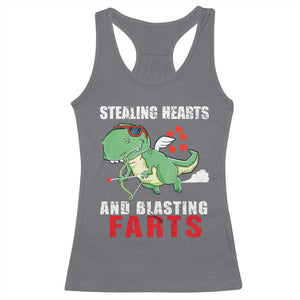 Valentine's Day Racerback Tank Top Cute Dinosaur Cupid Stealing Hearts And Blasting Farts TS09 Charcoal Print Your Wear