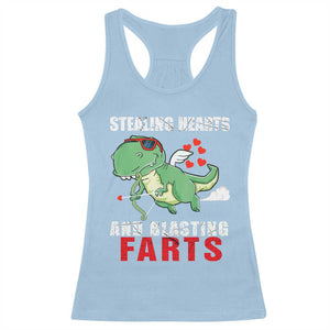 Valentine's Day Racerback Tank Top Cute Dinosaur Cupid Stealing Hearts And Blasting Farts TS09 Light Blue Print Your Wear