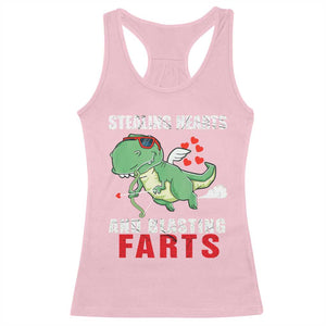 Valentine's Day Racerback Tank Top Cute Dinosaur Cupid Stealing Hearts And Blasting Farts TS09 Light Pink Print Your Wear