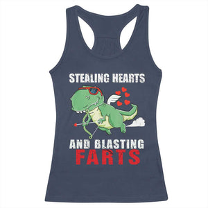 Valentine's Day Racerback Tank Top Cute Dinosaur Cupid Stealing Hearts And Blasting Farts TS09 Navy Print Your Wear