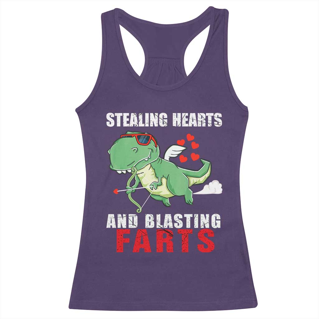 Valentine's Day Racerback Tank Top Cute Dinosaur Cupid Stealing Hearts And Blasting Farts TS09 Purple Print Your Wear