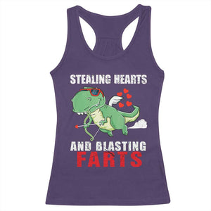 Valentine's Day Racerback Tank Top Cute Dinosaur Cupid Stealing Hearts And Blasting Farts TS09 Purple Print Your Wear