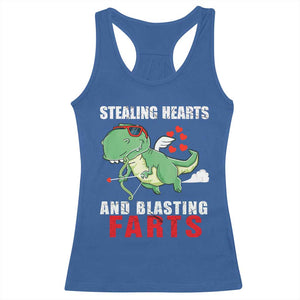 Valentine's Day Racerback Tank Top Cute Dinosaur Cupid Stealing Hearts And Blasting Farts TS09 Royal Blue Print Your Wear