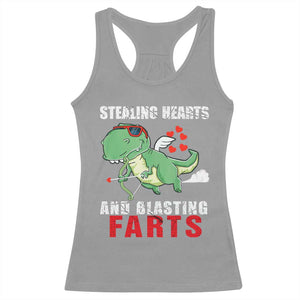Valentine's Day Racerback Tank Top Cute Dinosaur Cupid Stealing Hearts And Blasting Farts TS09 Sport Gray Print Your Wear