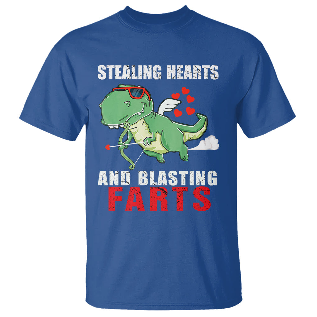 Valentine's Day T Shirt Cute Dinosaur Cupid Stealing Hearts And Blasting Farts TS09 Royal Blue Printyourwear