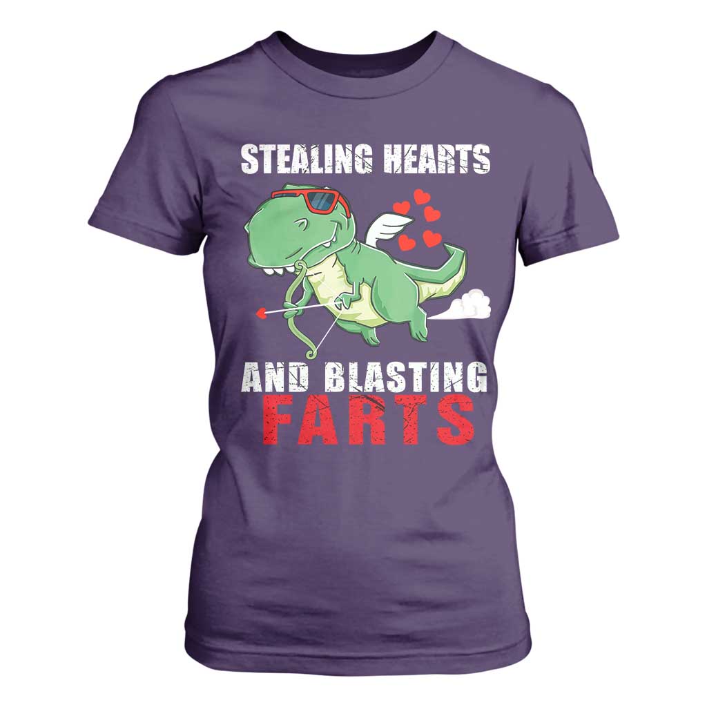 Valentine's Day T Shirt For Women Cute Dinosaur Cupid Stealing Hearts And Blasting Farts TS09 Purple Print Your Wear
