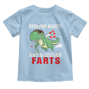 Valentine's Day Toddler T Shirt Cute Dinosaur Cupid Stealing Hearts And Blasting Farts TS09 Light Blue Print Your Wear