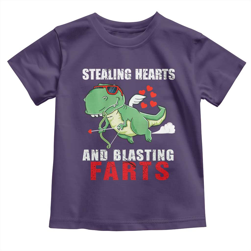 Valentine's Day Toddler T Shirt Cute Dinosaur Cupid Stealing Hearts And Blasting Farts TS09 Purple Print Your Wear