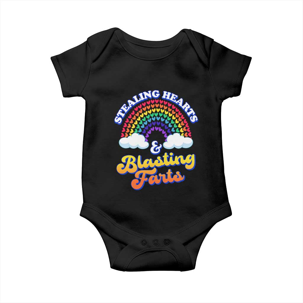 Valentine's Day Baby Onesie Stealing Hearts And Blasting Fart Funny Rainbow Heart TS09 Black Print Your Wear