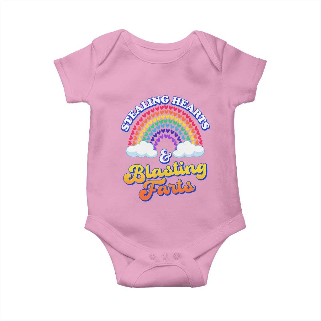 Valentine's Day Baby Onesie Stealing Hearts And Blasting Fart Funny Rainbow Heart TS09 Light Pink Print Your Wear