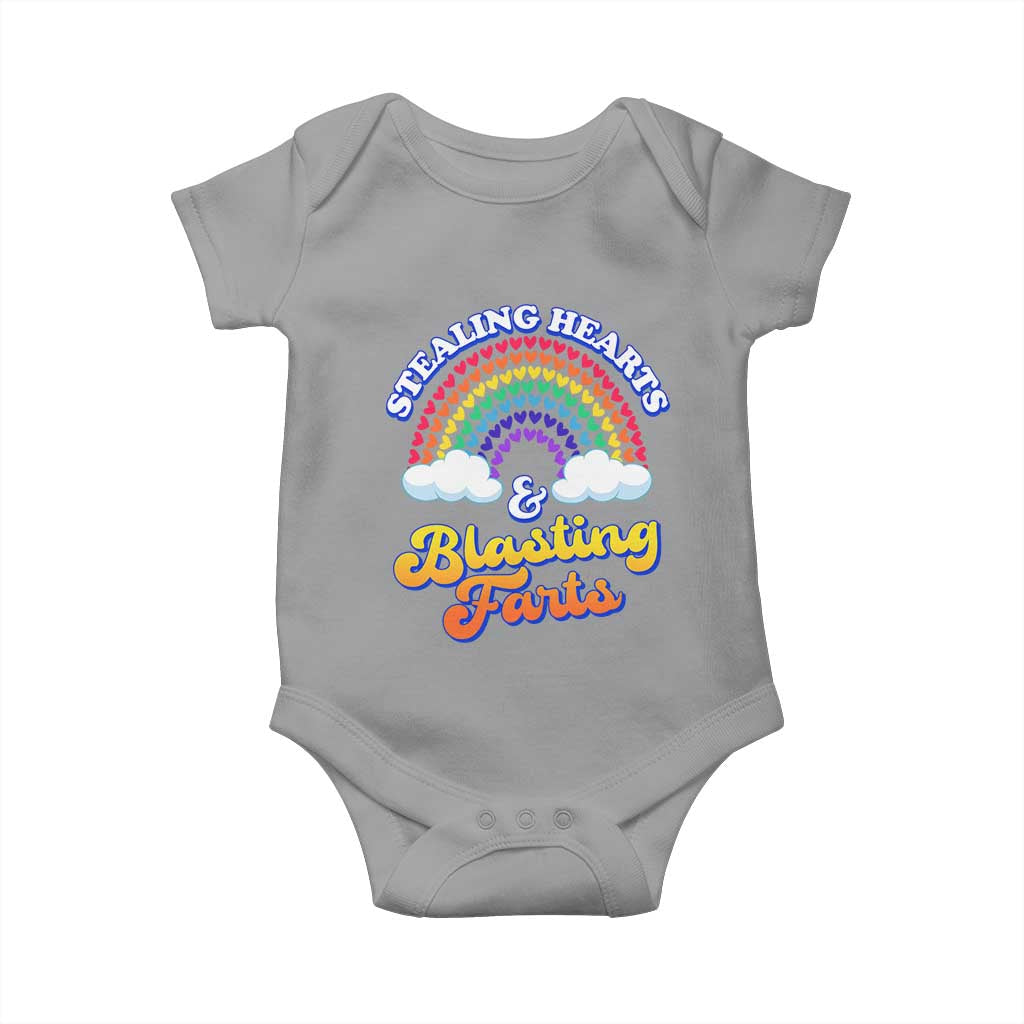 Valentine's Day Baby Onesie Stealing Hearts And Blasting Fart Funny Rainbow Heart TS09 Sport Gray Print Your Wear