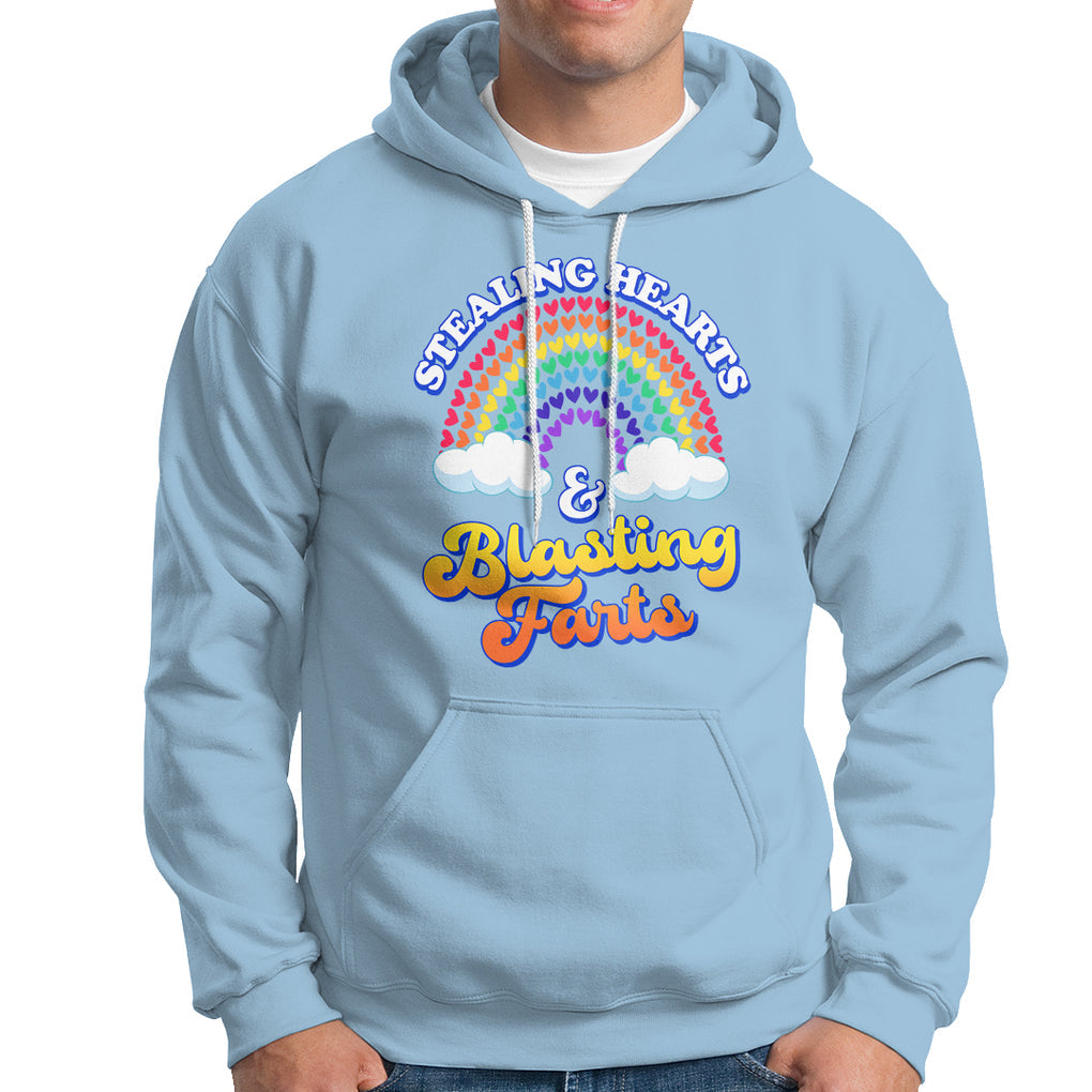 Valentine's Day Hoodie Stealing Hearts And Blasting Fart Funny Rainbow Heart TS09 Light Blue Printyourwear