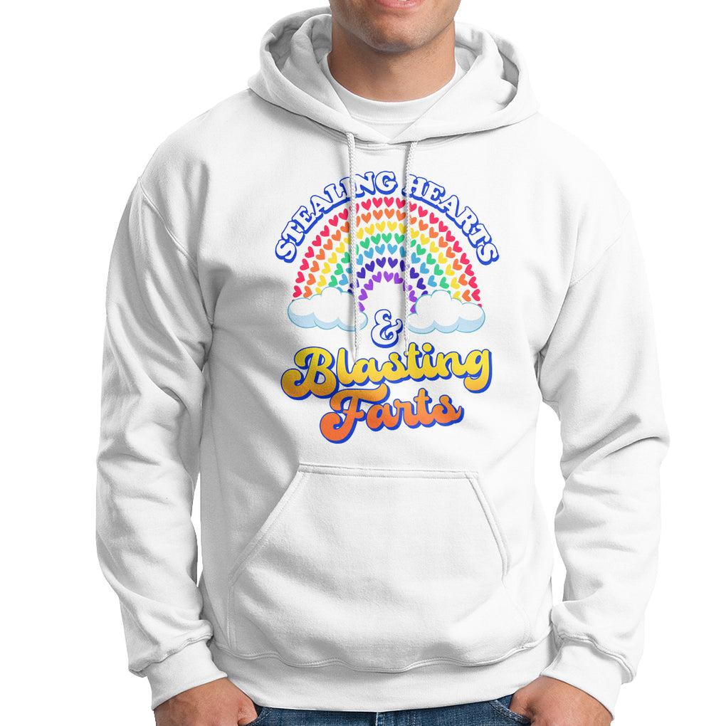 Valentine's Day Hoodie Stealing Hearts And Blasting Fart Funny Rainbow Heart TS09 White Printyourwear