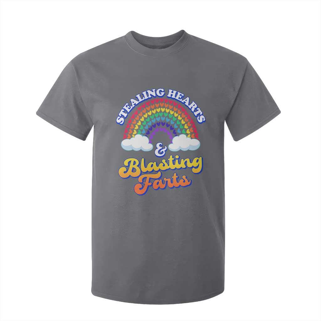 Valentine's Day T Shirt For Kid Stealing Hearts And Blasting Fart Funny Rainbow Heart TS09 Charcoal Print Your Wear