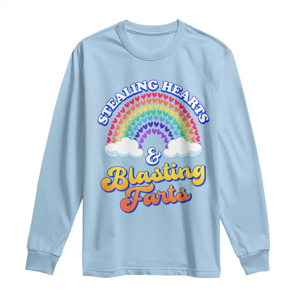 Valentine's Day Long Sleeve Shirt Stealing Hearts And Blasting Fart Funny Rainbow Heart TS09 Light Blue Print Your Wear