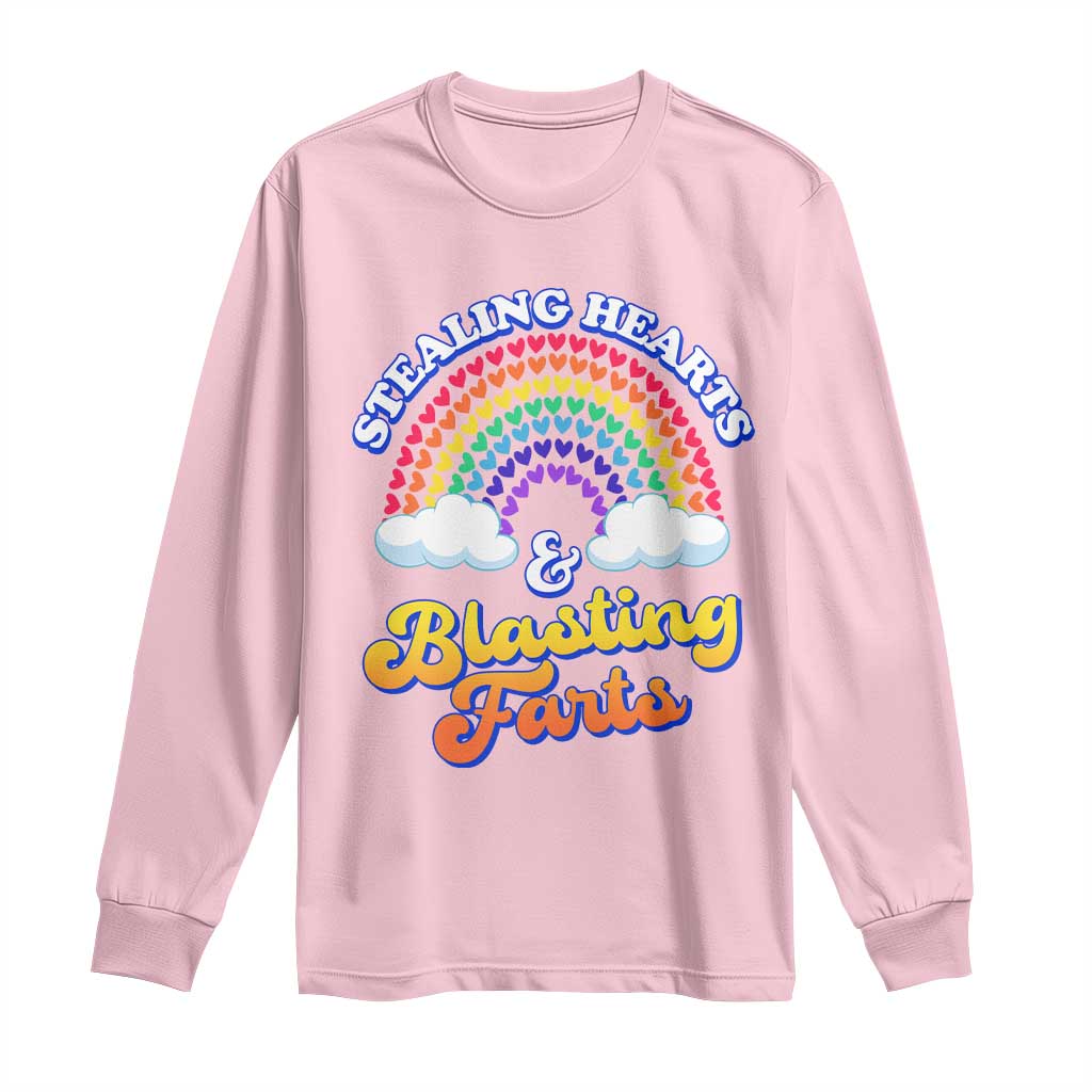 Valentine's Day Long Sleeve Shirt Stealing Hearts And Blasting Fart Funny Rainbow Heart TS09 Light Pink Print Your Wear