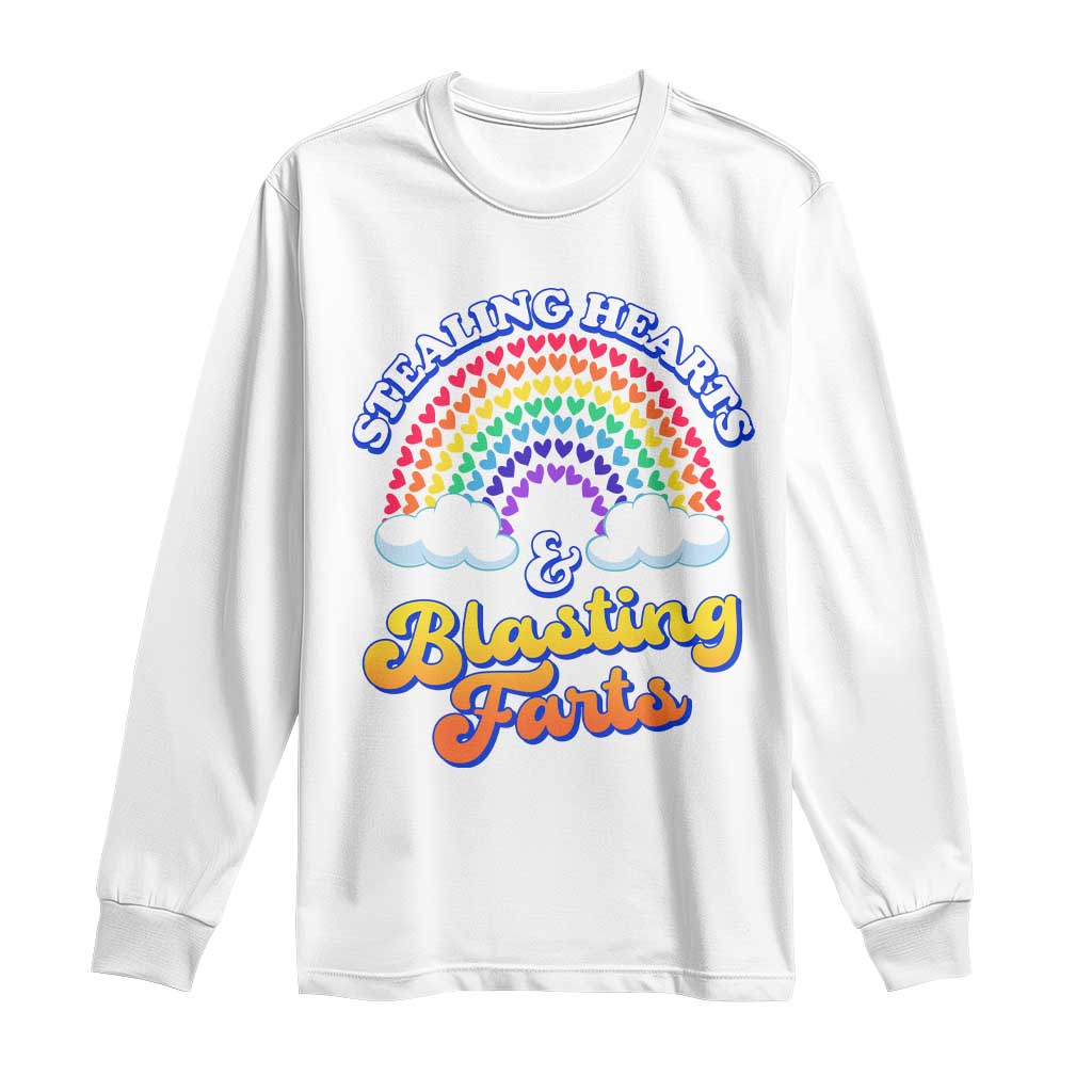 Valentine's Day Long Sleeve Shirt Stealing Hearts And Blasting Fart Funny Rainbow Heart TS09 White Print Your Wear