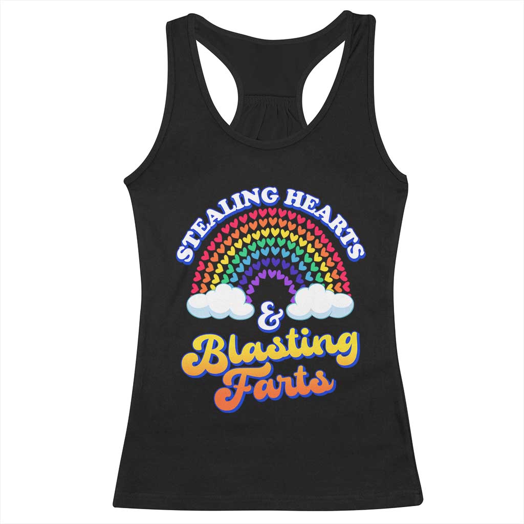 Valentine's Day Racerback Tank Top Stealing Hearts And Blasting Fart Funny Rainbow Heart TS09 Black Print Your Wear