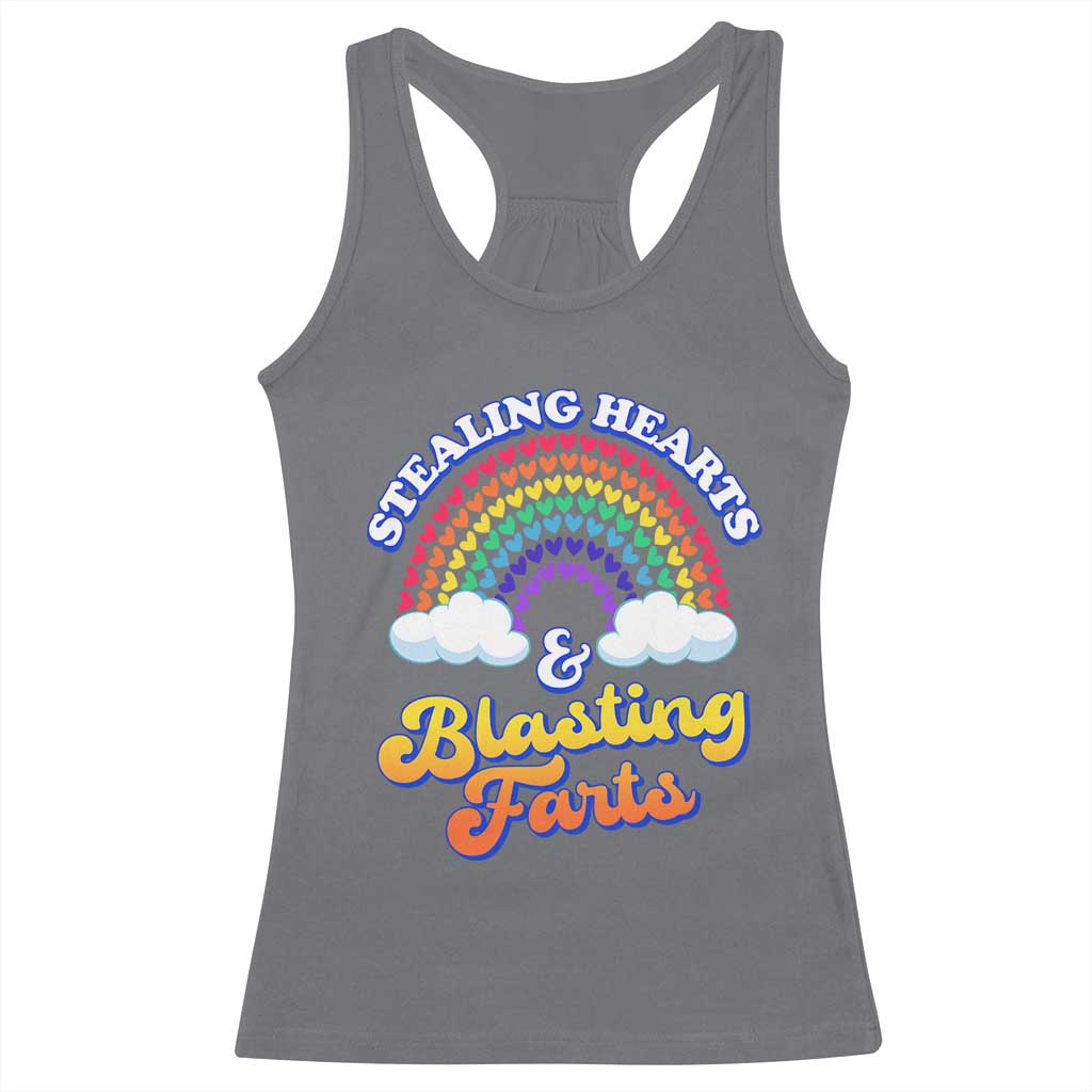 Valentine's Day Racerback Tank Top Stealing Hearts And Blasting Fart Funny Rainbow Heart TS09 Charcoal Print Your Wear