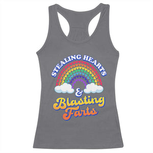 Valentine's Day Racerback Tank Top Stealing Hearts And Blasting Fart Funny Rainbow Heart TS09 Charcoal Print Your Wear