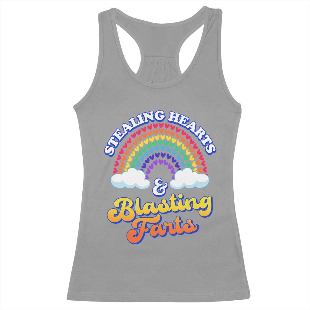 Valentine's Day Racerback Tank Top Stealing Hearts And Blasting Fart Funny Rainbow Heart TS09 Sport Gray Print Your Wear