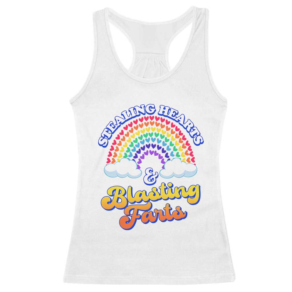 Valentine's Day Racerback Tank Top Stealing Hearts And Blasting Fart Funny Rainbow Heart TS09 White Print Your Wear