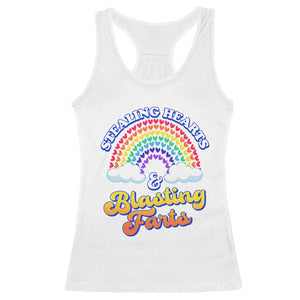 Valentine's Day Racerback Tank Top Stealing Hearts And Blasting Fart Funny Rainbow Heart TS09 White Print Your Wear