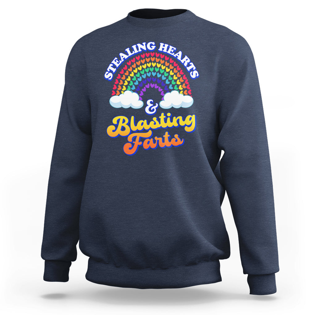 Valentine's Day Sweatshirt Stealing Hearts And Blasting Fart Funny Rainbow Heart TS09 Navy Printyourwear