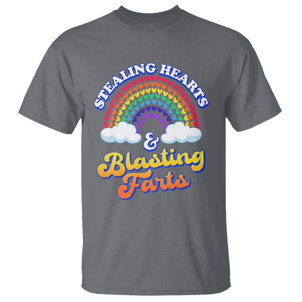 Valentine's Day T Shirt Stealing Hearts And Blasting Fart Funny Rainbow Heart TS09 Charcoal Printyourwear