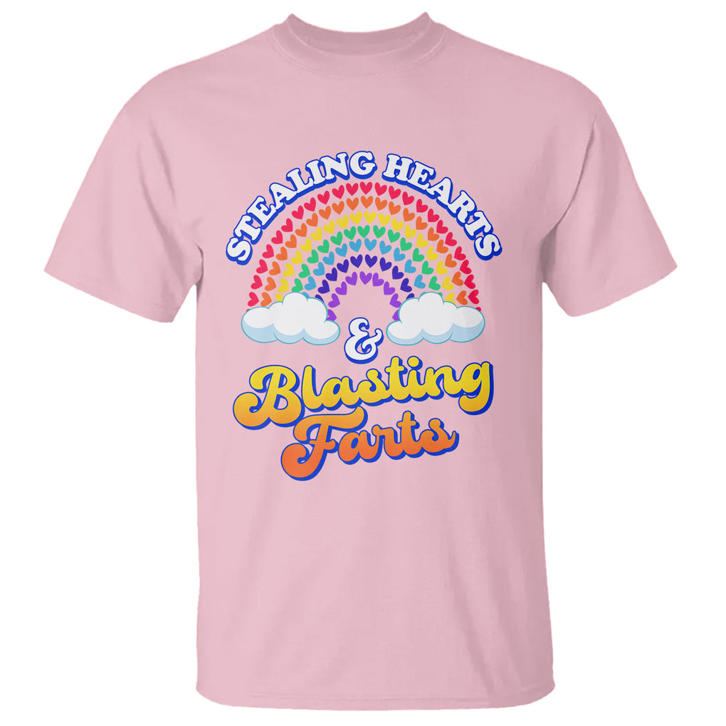 Valentine's Day T Shirt Stealing Hearts And Blasting Fart Funny Rainbow Heart TS09 Light Pink Printyourwear
