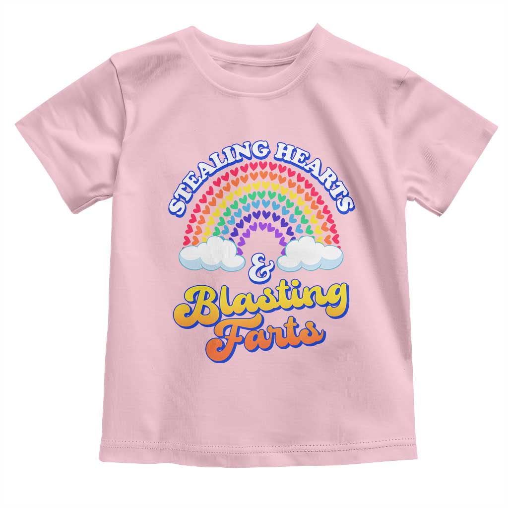 Valentine's Day Toddler T Shirt Stealing Hearts And Blasting Fart Funny Rainbow Heart TS09 Light Pink Print Your Wear