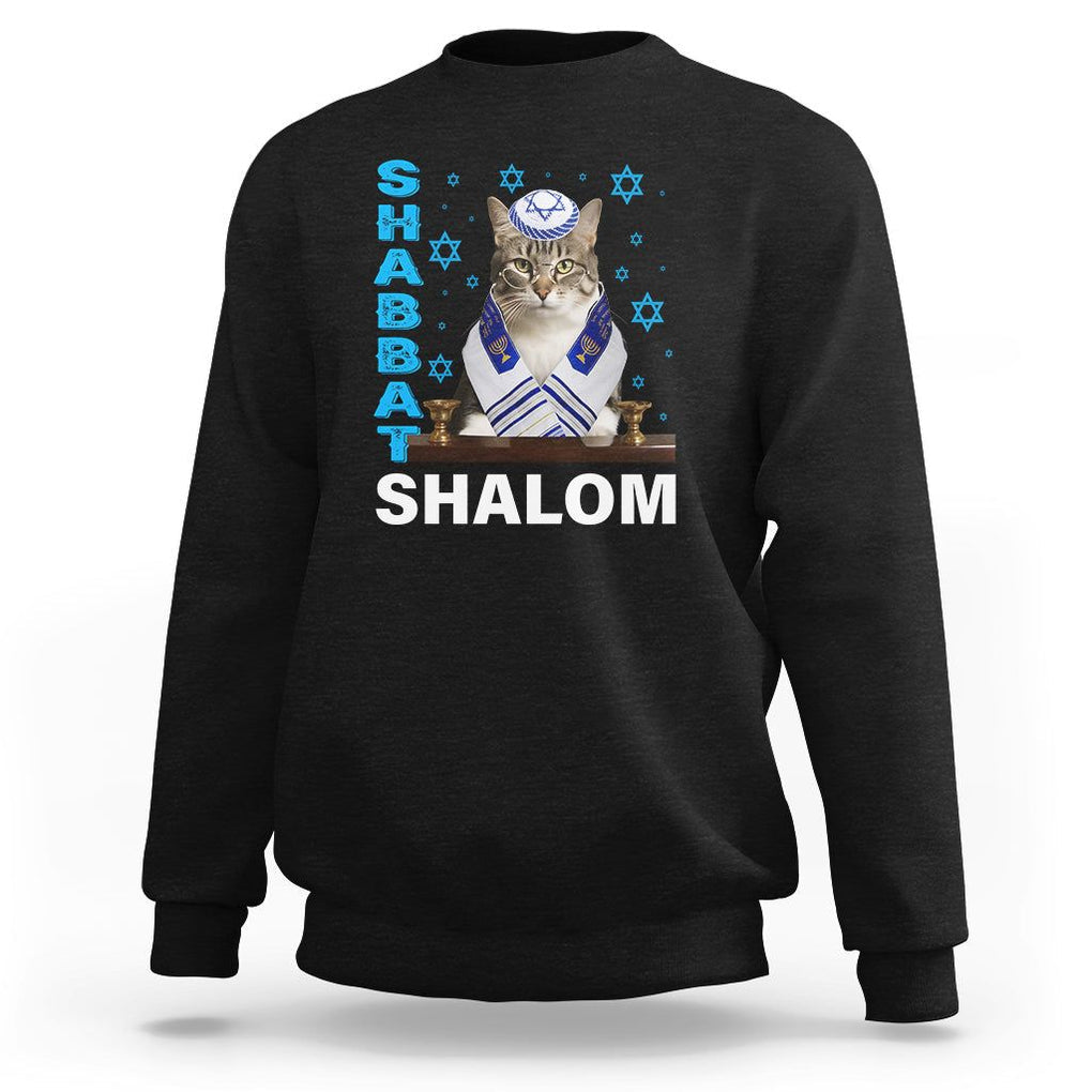 Passover Cat Lover Sweatshirt Shabbat Shalom Cute Jewish Cat TS09 Black Printyourwear