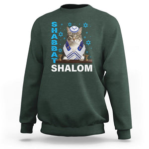 Passover Cat Lover Sweatshirt Shabbat Shalom Cute Jewish Cat TS09 Dark Forest Green Printyourwear