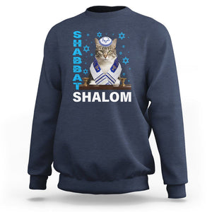 Passover Cat Lover Sweatshirt Shabbat Shalom Cute Jewish Cat TS09 Navy Printyourwear