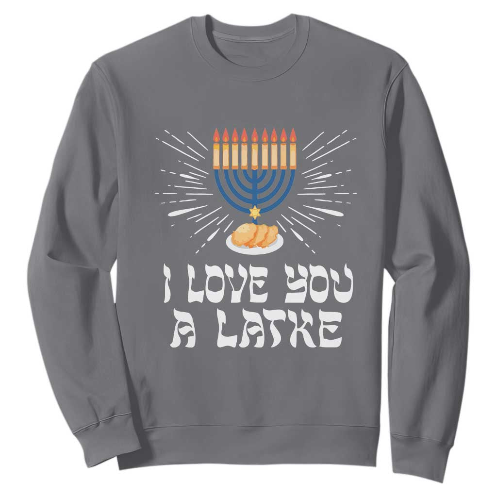 Funny Passover Sweatshirt I Love You A Latke Jewish Word Play Pun Hanukkah Chanukah TS09 Charcoal Printyourwear