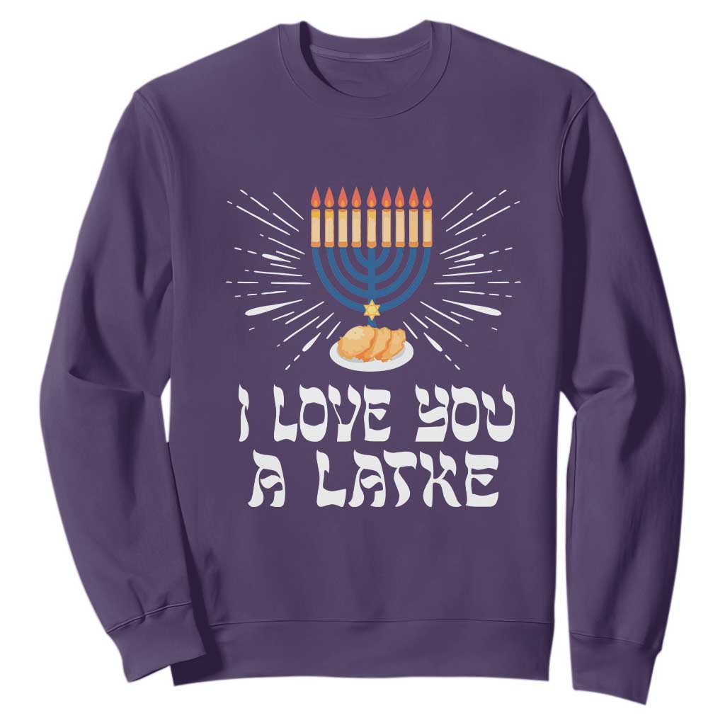 Funny Passover Sweatshirt I Love You A Latke Jewish Word Play Pun Hanukkah Chanukah TS09 Purple Printyourwear