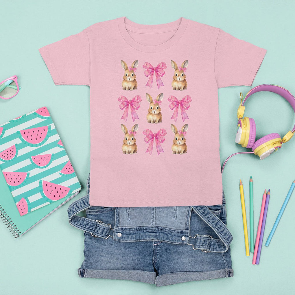 Easter Day T Shirt For Kid Pink Coquette Bow Cute Bunny Girls Women TS09 Light Pink Printyourwear